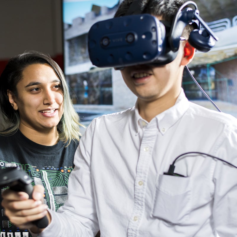 Student wearing VR glasses