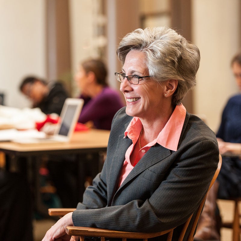 Mary Simoni, Dean of HASS, meeting with students