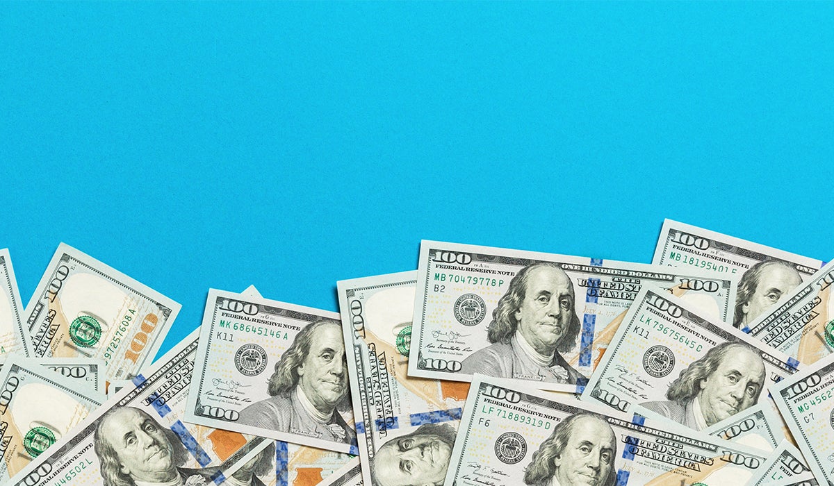 Money on a blue background
