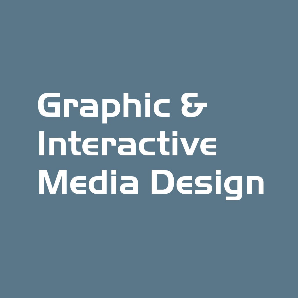 Graphic and interactive media design, white text on blue background