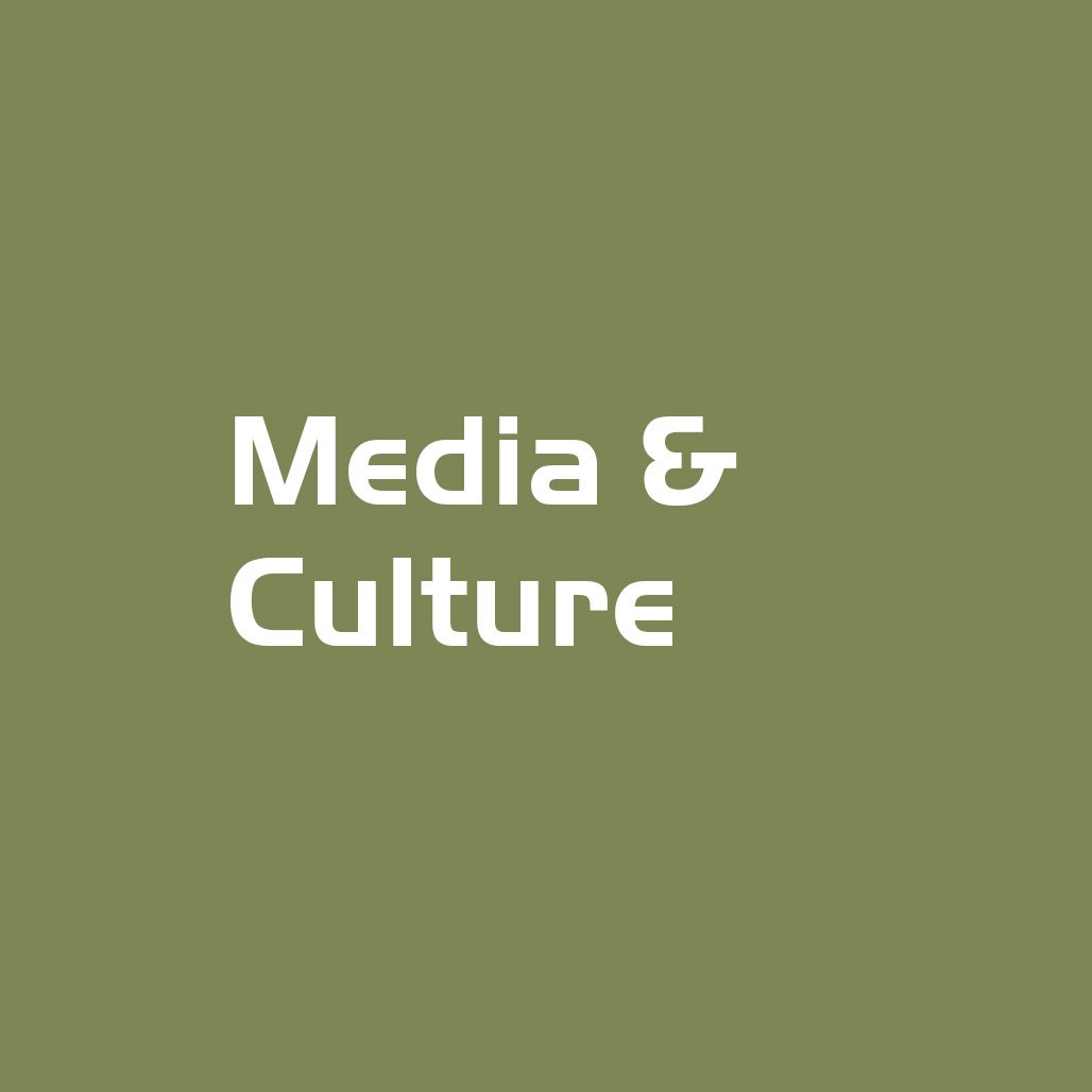 Media and culture, white text on green background