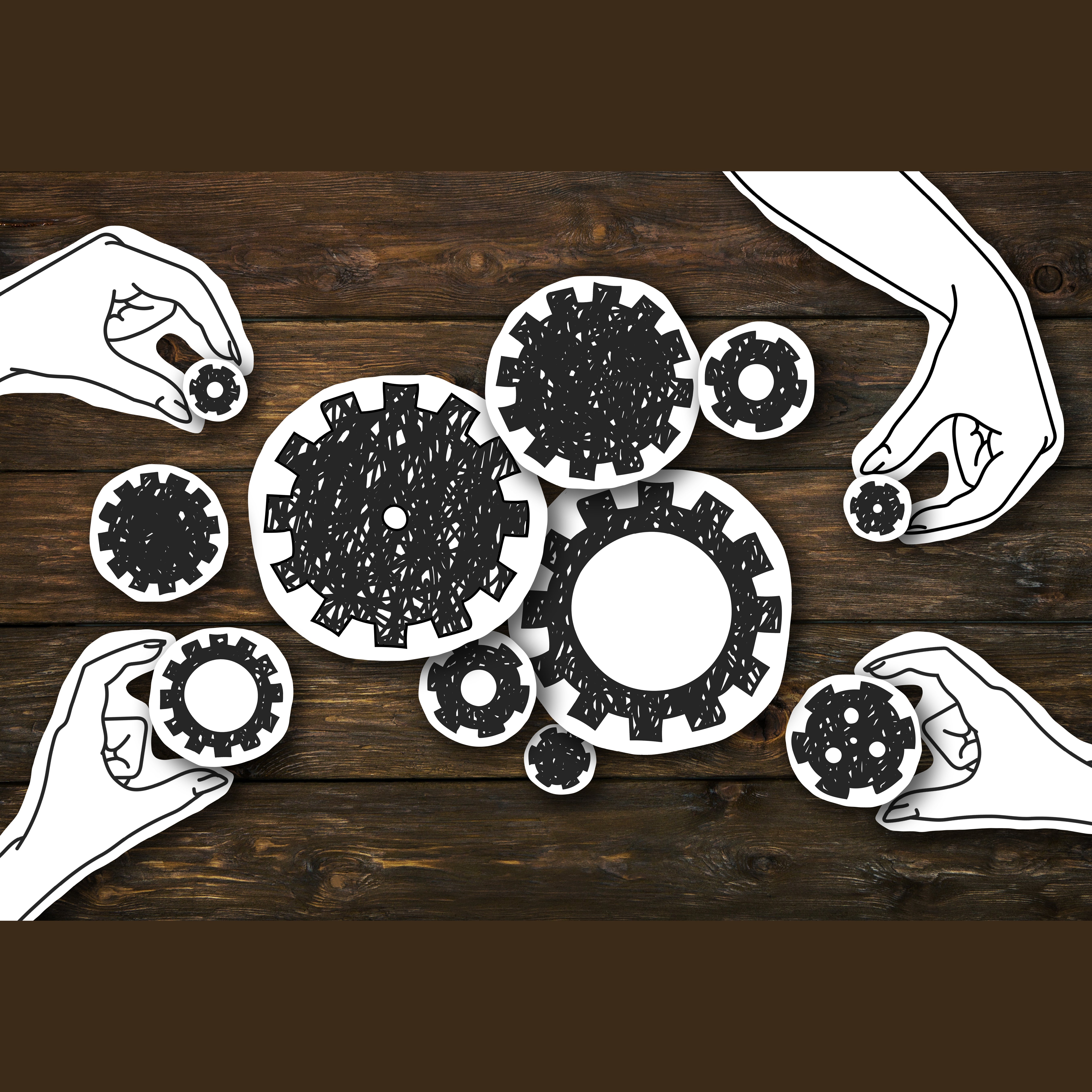 Hands and gears graphic